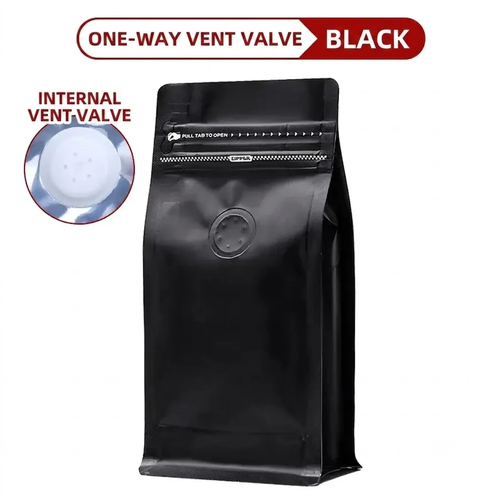 Custom coffee bag with a one-way valve